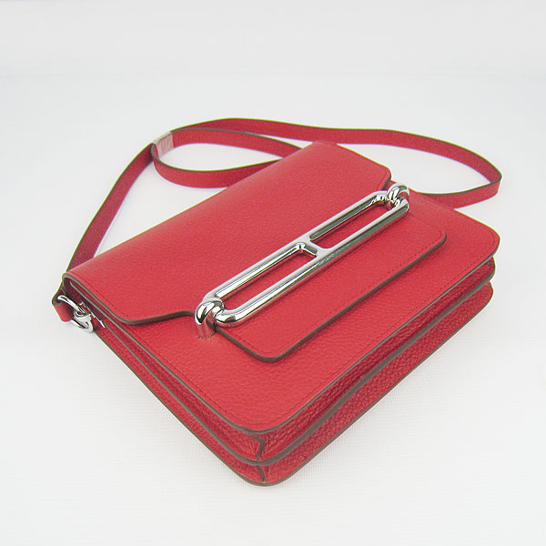 Fake Hermes Togo Leather Messenger Bag Red 8078